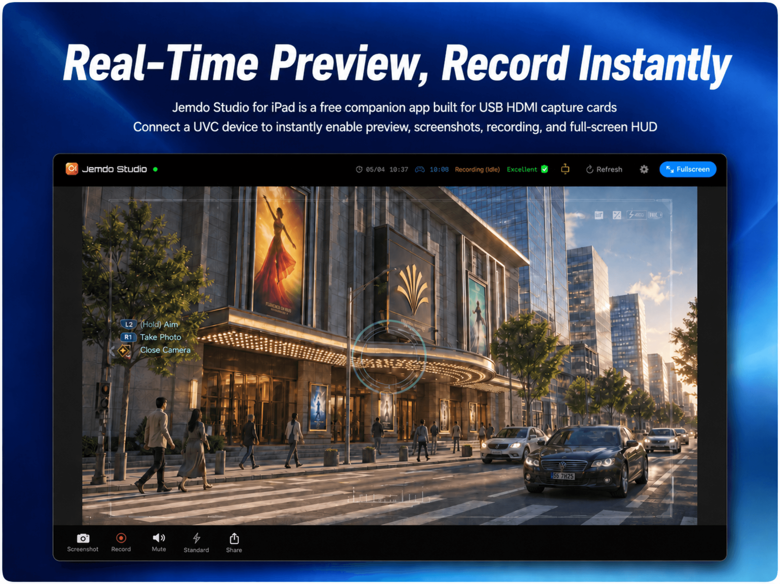 Jemdo Studio for iPad showing the preview and capture controls