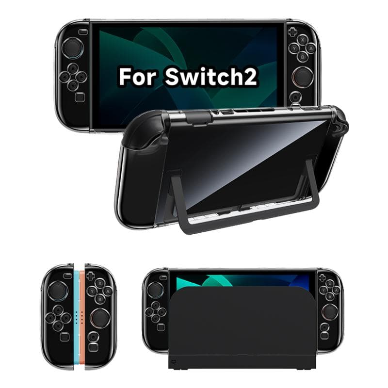 Jemdo Scratch-Resistant Clear Protective Case for Nintendo Switch 2, High-Elastic TPU Shell with Kickstand Support, Dockable Precision Cutouts