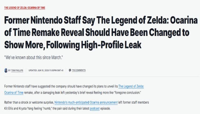 Leaks Ruined Surprise? Ex-Nintendo Exec: Ocarina of Time Remake Reveal Fell Flat